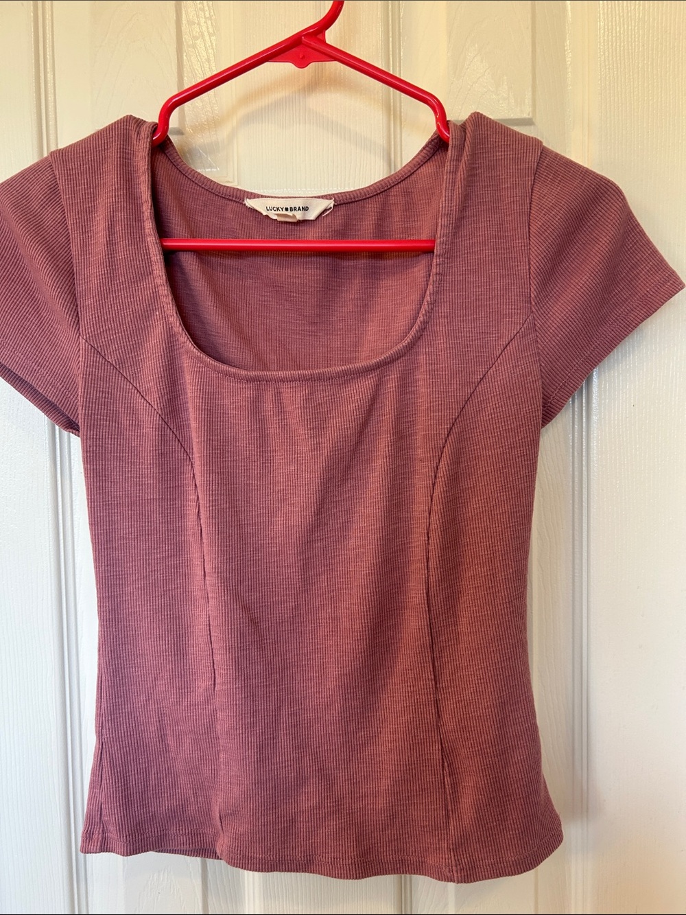 Lucky Brand Mauve Scoop Neck Ribbed Top